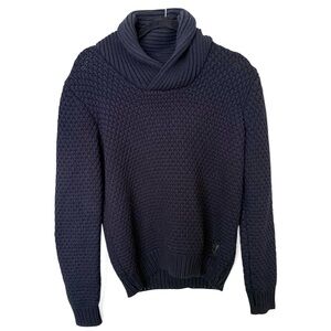 Scotch & Soda Super Knit Navy Sweater with Shawl Collar